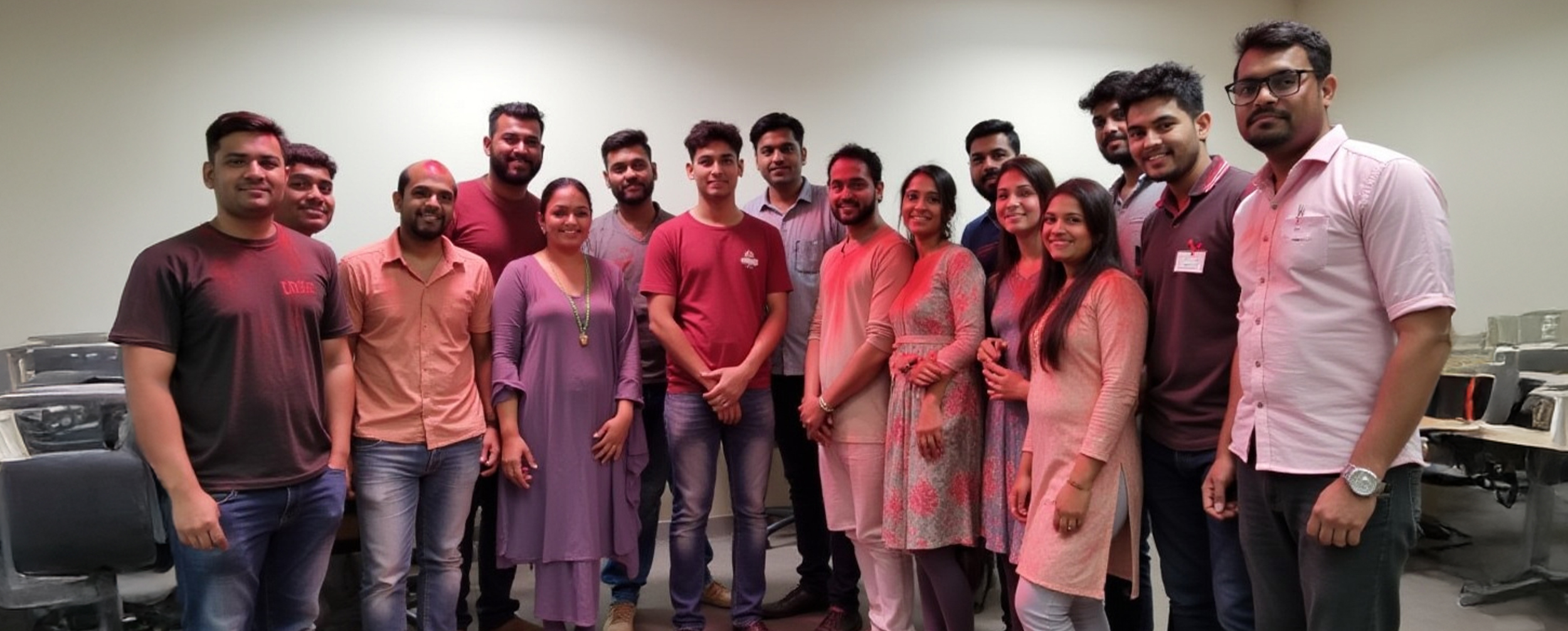 Office mates gathering together and celebrate holi with colours Office mates gathering together and celebrate holi with colours
