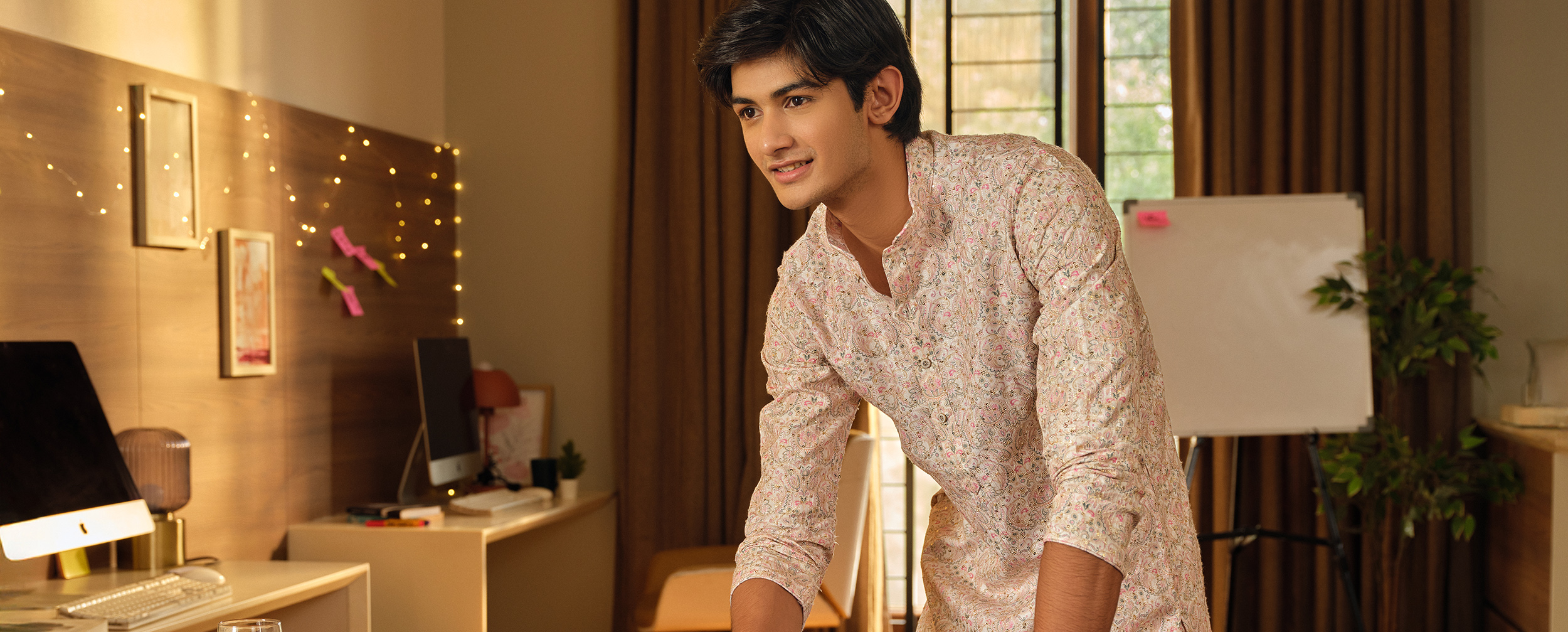 Modern floral print Diwas kurta showcasing the evolution of traditional Indian menswear through contemporary patterns, tailoring, and styling.