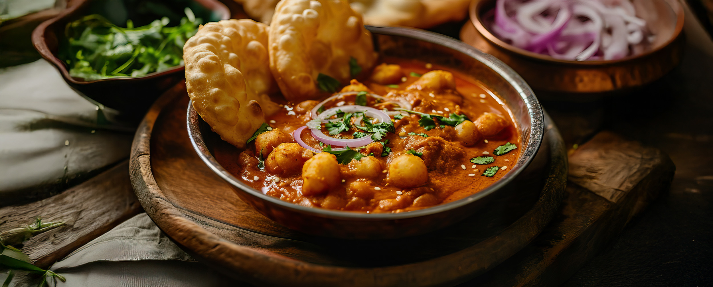 Traditional chole bhature served for Baisakhi celebration Traditional chole bhature served for Baisakhi celebration