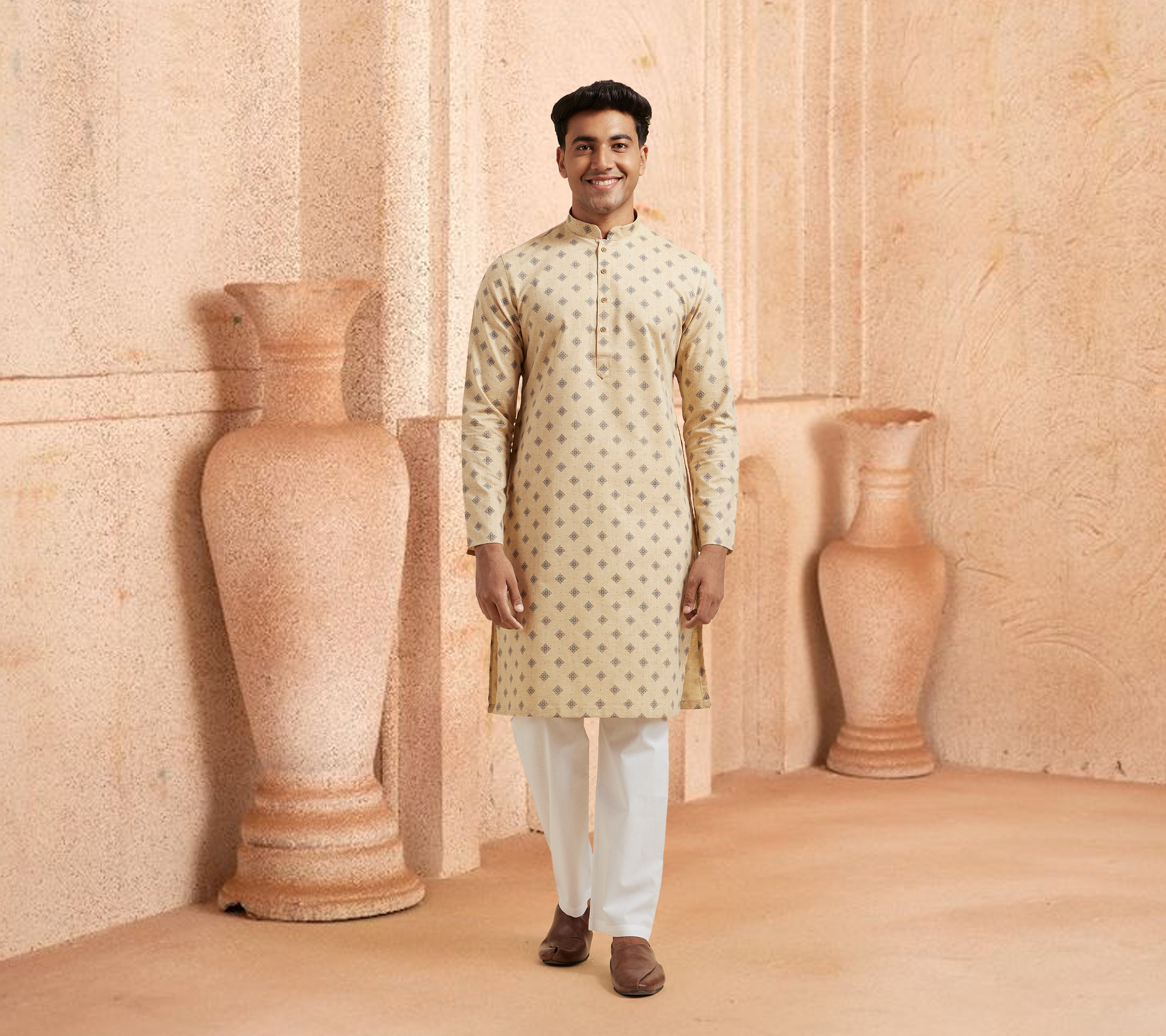 The Groom's Guide to Nailing Beige Embroidered Kurtas