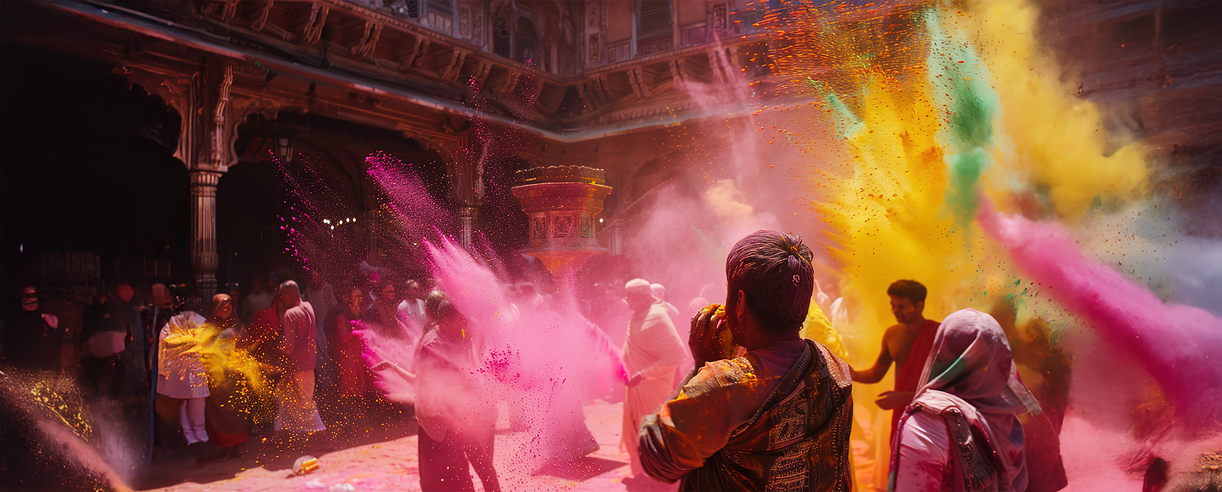 peaople celebrating holi with different colours in mathura- vrindavan peaople celebrating holi with different colours in mathura- vrindavan