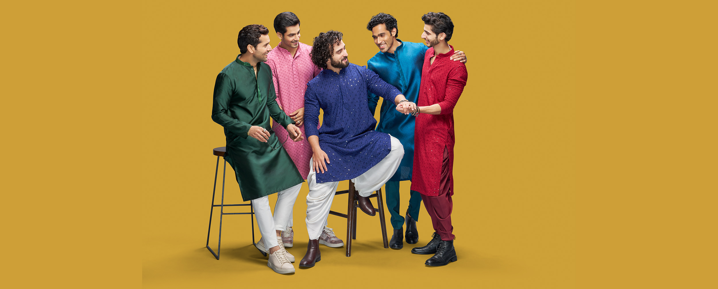 Modern kurta styling for men featuring sneakers for casual celebrations and festive events